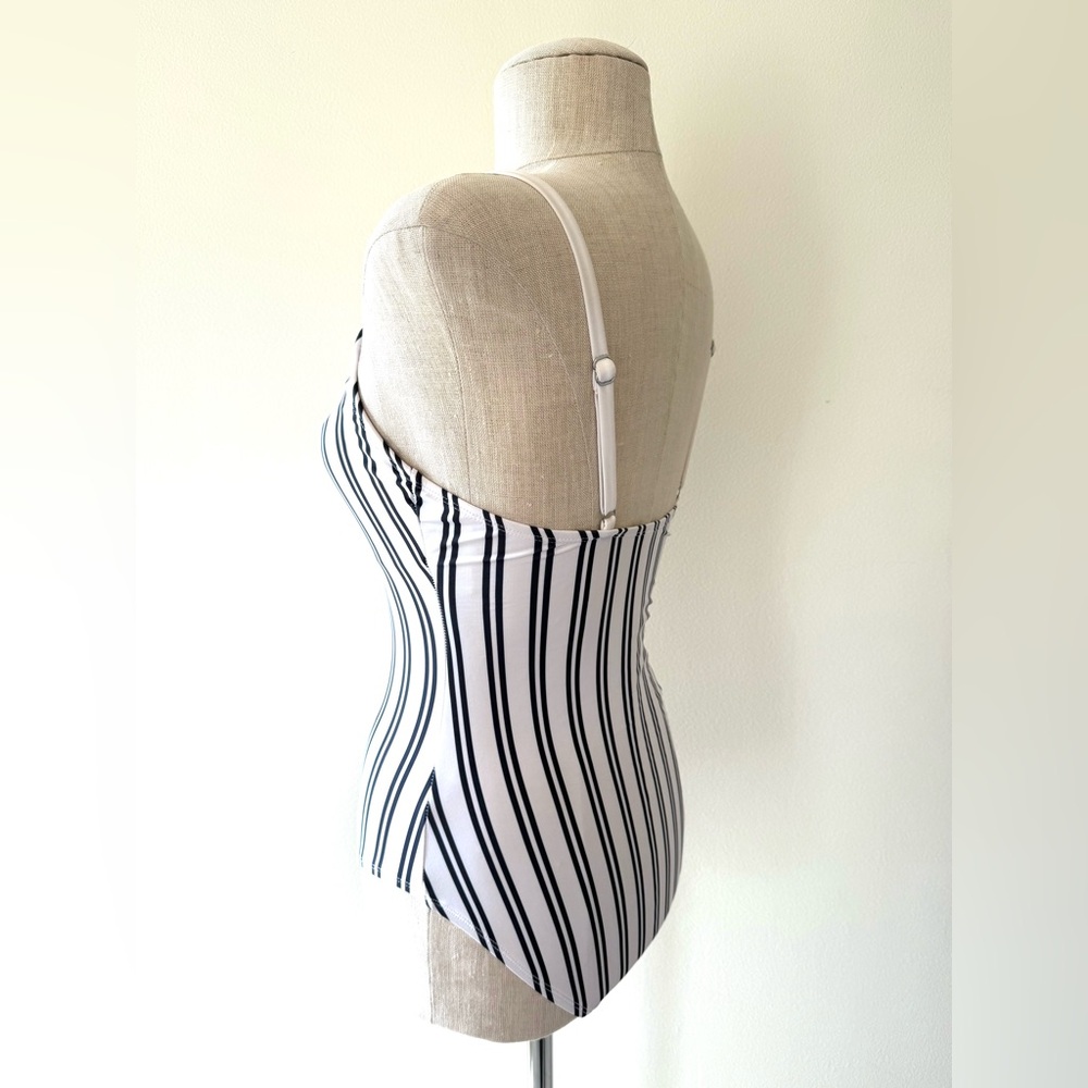 Nautica White with Navy Stripes Mio Laced Front One Piece Swimsuit - Picture 4 of 14